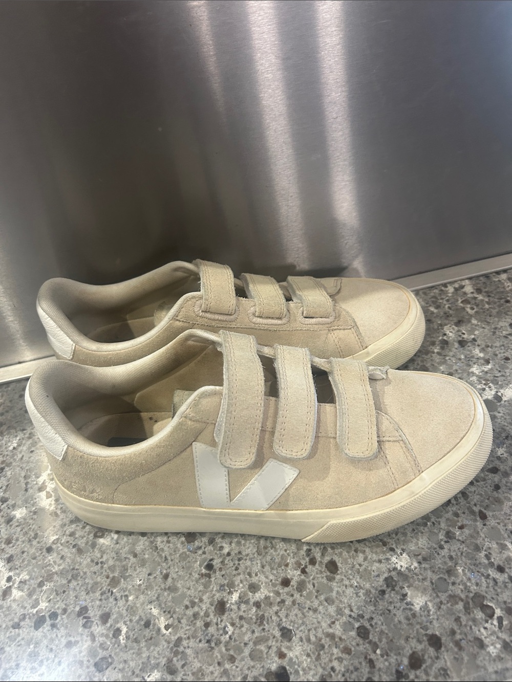 Veja Womenls Neutral Beige Velcro Sneakers